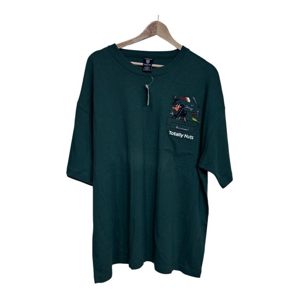 90's Warner Bros Daffy Duck "Totally Nuts" X Large Green‎ T-Shirt Looney Tunes